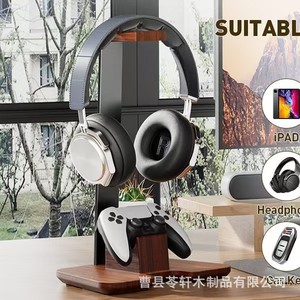 Wooden desktop headphone holder with game <b>controller</b> <b>stand</b>, home-use wooden integrated headphone and <b>controller</b> holder storage - Product Image 3