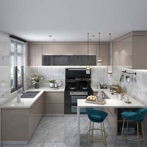 Armoires de cuisine auto-assemblables imperméables en finition laquée Maison préfabriquée Matériel en bois et en panneaux adapté Assemblé au Ghana - Product Image 2