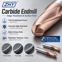 Fraise à queue sphérique ZHY CNC à 2 dents en carbure monobloc HRC45 HRC55 HRC60 avec revêtement TIALSIN pour l'usinage de l'acier de moule
