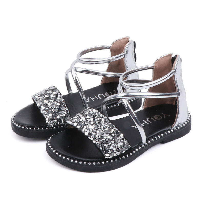 Fashion bling bling golden summer kids girl shoes baby girl fancy sandals