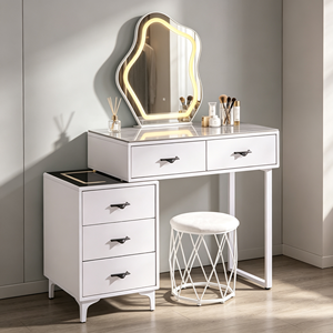 Modern Makeup Vanity <b>With</b> Lighted Mirror <b>Storage</b> Drawers Bedroom <b>Dressing</b> <b>Table</b> <b>With</b> Stool - Product Image 2