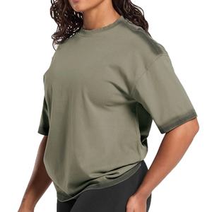 Camiseta de Manga Corta de Algodón Puro Simple con Contraste de Color para Mujer, Verano, Holgada, Versátil, Top para Mujer - Product Image 4