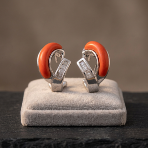 Dernières boucles d'oreilles en argent à la mode en corail et zircon cubique - Product Image 1