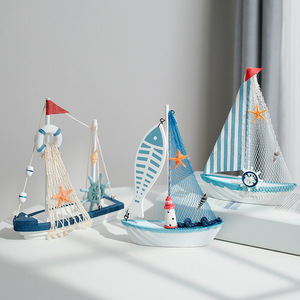 Modelo de Velero Mediterráneo, Adorno de Madera, Decoración Artesanal para Sala de Estar, Juego de Varias Piezas - Product Image 1
