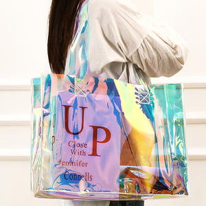 ถุงผ้าพีวีซีหนาสีรุ้งออกแบบโลโก้ได้ตามต้องการพร้อมที่จับไนลอนแฟชั่น - Product Image 2