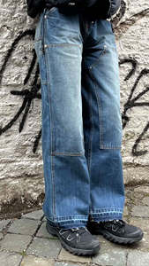 بنطلون كارغو رجالي بتصميم كلاسيكي من YAXI، مُصنّع حسب الطلب، بتصميم Carpenter مزدوج عند الركبة، مصنوع من القطن 100%، مغسول ومنسوج، ومزود بأزرار، قابل للغسل ومناسب لفصل الربيع - Product Image 5