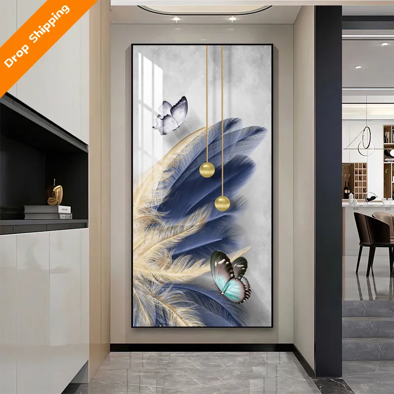 Cuadro de estilo nórdico de lujo para decoración del hogar, cuadro de arte abstracto de pared con plumas de color, lienzo impreso para sala de estar