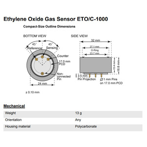 เซ็นเซอร์ตรวจจับก๊าซ Membrapor ETO รุ่น ETO/C-1000 ได้รับการรับรองมาตรฐาน RoHS สำหรับการตรวจจับก๊าซพิษ - Product Image 3