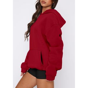 FOXA Sweat-shirt à capuche décontracté pour femme, à manches longues, avec poche kangourou et épaules tombantes, en polaire - Product Image 4