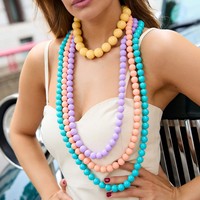Perhiasan Fashion OEM/ODM Kalung Panjang Berlapis-lapis Manik-manik Warna-warni untuk Wanita, Kalung Bola Bundar Gaya Boho, Grosir Perhiasan