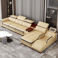 Canapé d'angle multifonctionnel moderne et minimaliste en cuir microfibre avec fonction massage en mousse, chaise longue et Bluetooth