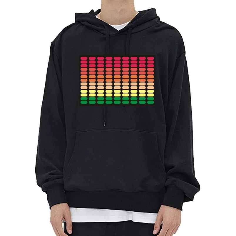 LED Hoodies Men's Eco Smart Cotton-Blend Hooded Sweatershirt Pullover Adult Couple EL Flashing Cloth Sound Active Equalizer