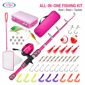 CTO Versatile Set da Pesca per Bambini con Canna da Spinning da 1,55 m e Mulinello Spincast in Vetro da 46 pezzi, Design a Motivo Rosa, per Giovani Pescatori Stellari - Product Image 1