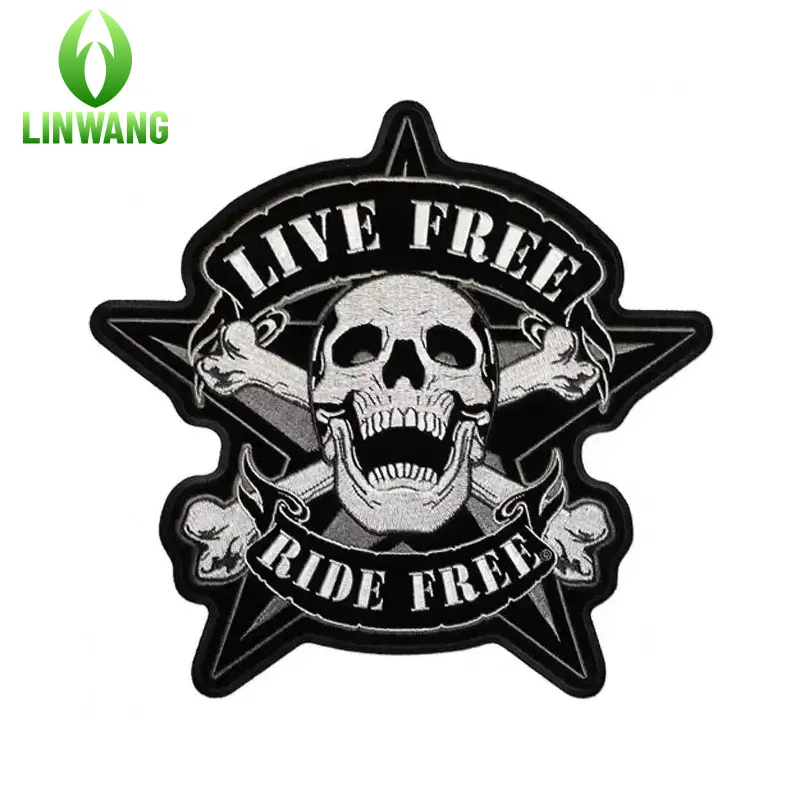 Custom Patch Embroid Big Large Size Embroidered Skull Biker Wholesale Personalized Iron On Hand Embroidery Patches For Hat