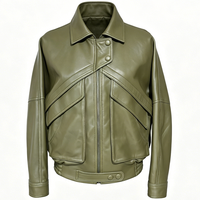 Veste en cuir d'agneau véritable coupe ample col rabattu pour femme – Veste en cuir véritable automne