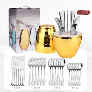 410 thép không gỉ 24-Piece Phương Tây thực phẩm thiết lập ánh sáng sang trọng bạc Vàng chai trang trí quà Tặng dao nĩa và muỗng dao kéo thiết lập - Product Image 6