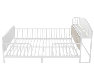 Cadre de lit plateforme en métal moderne pleine grandeur avec éclairage, lit réglable pour enfants avec tête de lit rembourrée écologique et rangement intégré - Product Image 3