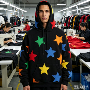 เสื้อฮู้ดซิปผู้ชายทรงโอเวอร์ไซส์  ลายดาวสีสันสดใส  งานปักพิมพ์นูน  ผ้าโพลีเอสเตอร์เฟรนช์เทอร์รี่  ชุดลำลองสำหรับฤดูหนาว - Product Image 5