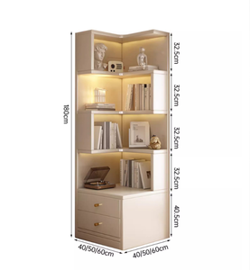 Meuble de salon moderne blanc, étagère d'angle, étagère de rangement avec tiroirs, éclairage intégré - Product Image 4