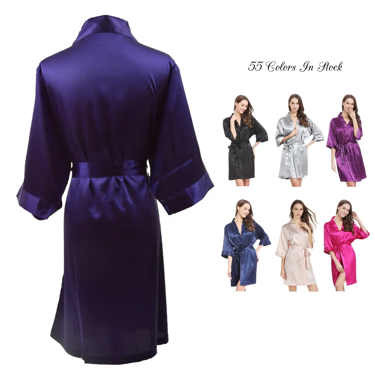 Robes de demoiselle d'honneur de luxe pour femmes, robes kimono en satin de soie à séchage rapide, peignoirs spa grande taille vente en gros d'usine