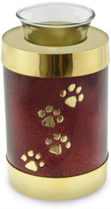 Luxury Red Brass Pet Cremation <b>Urn</b> with Paw Print Tealight Holder Small Memorial <b>Urn</b> for Dog <b>Cat</b> Ashes Funeral Keepsake - Product Image 2