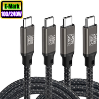 Kabel Data Type-C PD 240W 5A Nylon Braided E-mark 100W USB C ke USB C PD Pengisian Cepat untuk iPhone 16 18 Mac Laptop Samsung