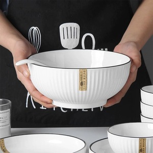 Simple Series Vertical Pattern Restaurant Ceramic Dinnerware Serving Porcelain Rice Large Embossed White <b>Small</b> Soup Dessert Bowl - Product Image 6