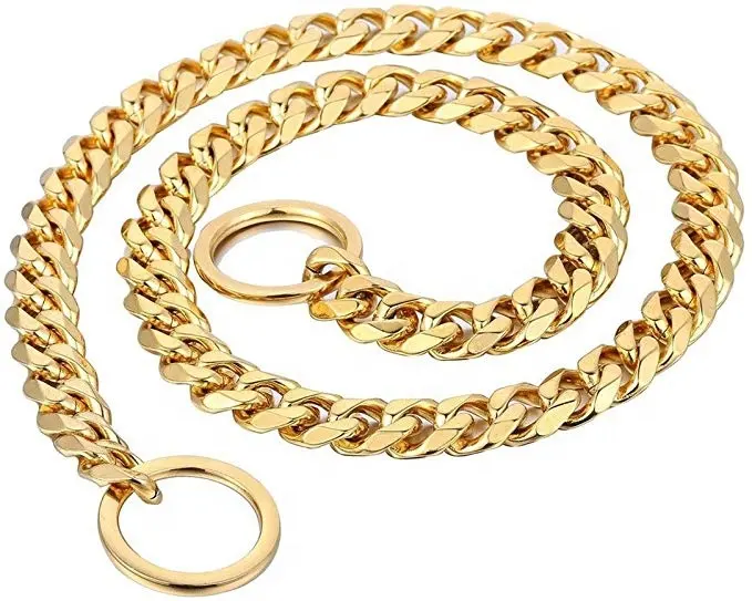 Real U Jewelry Gold Tone Dog Collar Pet Dog Choke Chain Dog Necklace Pet Jewelry Necklace Fashion Jewelry Necklace