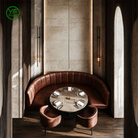Ensemble de mobilier de restaurant de luxe en cuir rouge demi-cercle, table en marbre et chaises, banquette pour hôtel et restaurant commercial