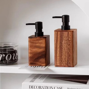 Distributeur de lotion en bois de noyer, flacon vide rechargeable pour shampoing, savon, gel douche, organisateur de comptoir de salle de bain pour hôtel - Product Image 4