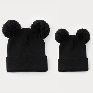 <span class=keywords><strong>Bonnet</strong></span> en tricot assorti parent-enfant avec double pompon, <span class=keywords><strong>bonnet</strong></span> chaud d'hiver pour maman et enfant - Product Image 2