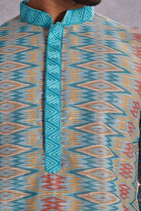 <b>Men's</b> Blue Printed Cotton <b>Kurta</b> Regular Fit Ankle-Length Traditional Casual Wear India Pakistan Style <b>Kurta</b> for <b>Mens</b> - Product Image 4