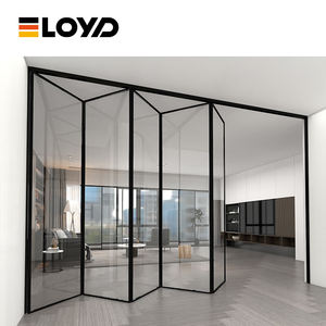 <span class=keywords><strong>Porte</strong></span> <span class=keywords><strong>pliante</strong></span> en aluminium noir Eloyd pour patio, <span class=keywords><strong>porte</strong></span> coulissante extérieure à double vitrage, <span class=keywords><strong>porte</strong></span> accordéon <span class=keywords><strong>pliante</strong></span> en acier et verre noir - Product Image 1