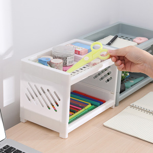 Estante de escritorio de doble capa, organizador de almacenamiento de 2 niveles para suministros de oficina, papelería, libros, uso en escritorio de dormitorio - Product Image 3