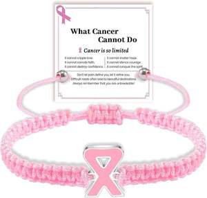 Bracelets de sensibilisation <span class=keywords><strong>au</strong></span> cancer du sein, signes médicaux, foi, courage, espoir, bijoux en corde ajustables inspirants - Product Image 6