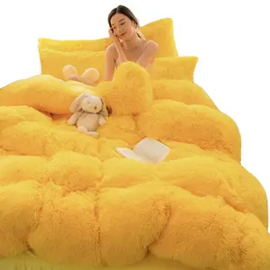 Mỹ Phong Cách Thiên Nhiên Có Thể Tháo Rời Bìa Thân Thiện Với Môi Giả Lông Fluffy Comforter Bìa Bộ Giường