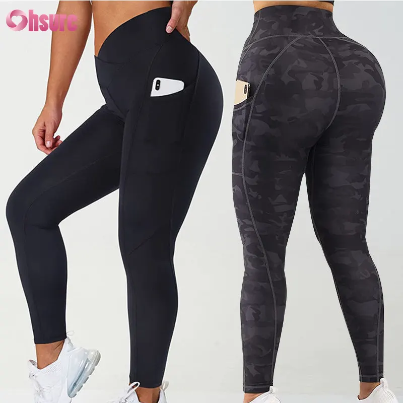 Individuelle Fitness-V-Tailliegings für Damen Training Gesäßheben Yoga-Hose Sport Fitness Yoga-Leggings mit Tasche