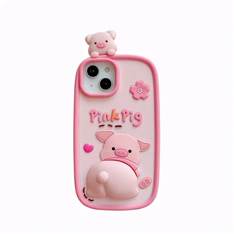 Roze Varken Dier Cartoon Siliconen Telefoon Hoesje Voor Iphone 14 13 12 Pro Max Telefoon Zachte Hoes