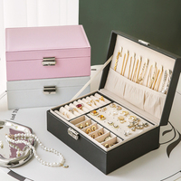Boîte de rangement en cuir pour bijoux, vente en gros, pour bagues, boucles d'oreilles, colliers, cadeaux de demoiselles d'honneur, étui de voyage à 2 niveaux pour bijoux