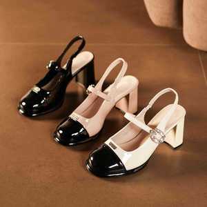 7222-2 Solid Mid Heel Round <b>Toe</b> Heeled Sandals Block Heel Back Strap Buckle Elegant Comfort Women's Shoes - Product Image 2