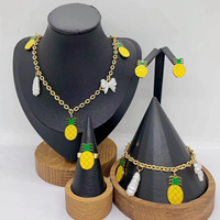 Populaire Kersen Watermeloen Aardbei Ananas Rvs Ketting Oorbellen Armband Ring 4 Stuks Sieraden Set Voor Vrouwen