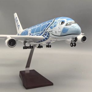 1/160 échelle 46cm ANA Airbus A380 bleu tortue livrée modèle d'avion en résine moulé sous pression avec LED et roues - Product Image 4