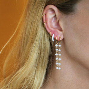 CANNER Clásicos Nuevos Pendientes Largos de Plata de Ley S925 con Eslabones Delicados y Perlas, Pendientes de Aro de 18K a la Moda - Product Image 6