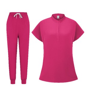 Women Sleeveless Scrub Suit Set Moisture Wicking Hospital Uniforms Split Design Pink M Size - Product Image 3