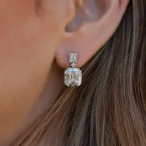 Orecchino pendente di lusso Bling per le donne regalo di nozze per feste delicato grande orecchino di fascino di cristallo quadrato CZ