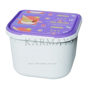 Ice Cream Tubs Gelato 2Ltr 1.8 Quart Plastic empty Containers Storage food tubs with Lids and security <b>lock</b> IML half cut shape - Product Image 3