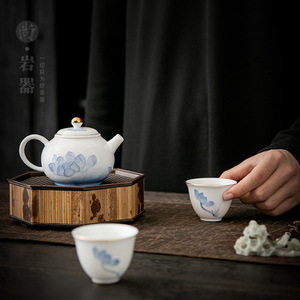 Dehua White Porcelain Kung Fu <b>Tea</b> <b>Set</b> Teapot And Two <b>Cups</b> Hand Painted Lotus Flower Complete <b>Set</b> For Business Gifts - Product Image 4