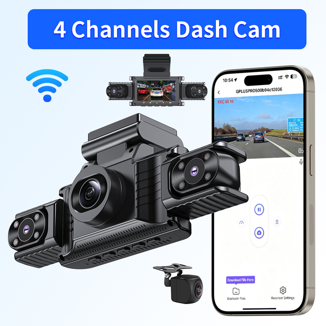 Quad Lens Dash Cam 360-Degree Recording with Front, Left, Right, and Rear 4K with WiFi Radar Car Black Box Camcorder X15-ultra
