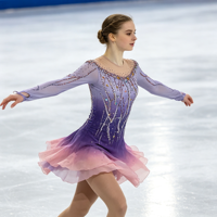 Robe de patinage et de danse pour enfants et adultes, dégradé violet-rose, manches longues en maille, dos découpé avec strass, pour compétition et spectacle de patinage sur glace
