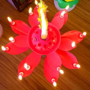 Creative Birthday Party Decoration Rotating Lotus Will Play Music Music Candle